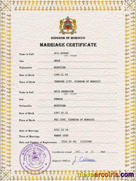 Morocco marriage certificate